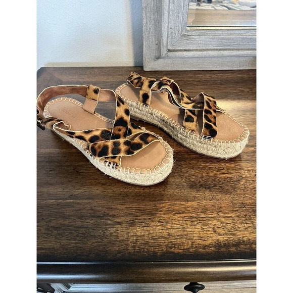 Madewell Animal Print Leather Platform Espadrilles Sandals 5.5 5 1/2 - Picture 2 of 5